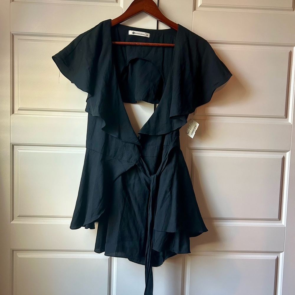 Black Ruffled Open Back Romper